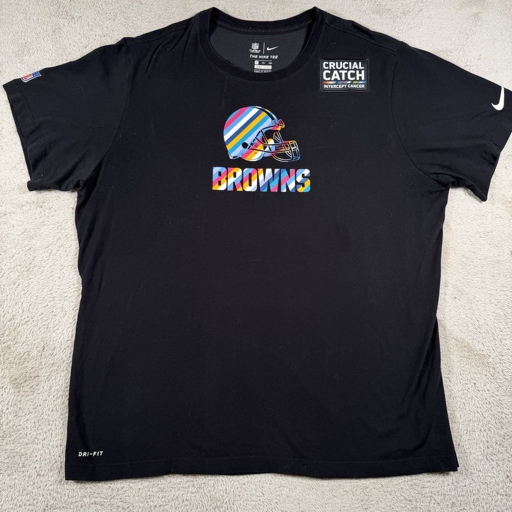 Nike Cleveland Browns T-Shirt Mens 2XL Black Dri-Fit Crucial Catch On Field Tee